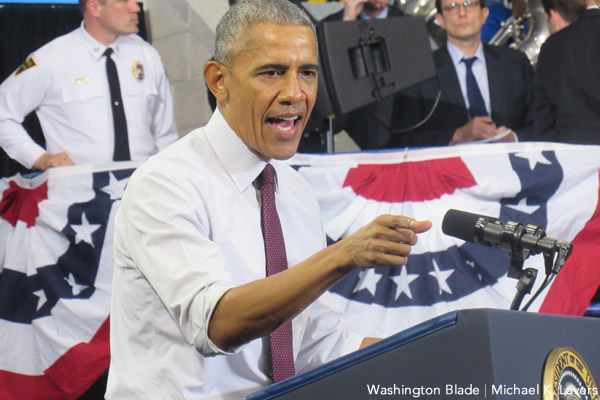 President Barack Obama stumps for Hillary Clinton at Fayetteville State University in Fayetteville, N.C., on Nov. 4, 2016. (Washington Blade photo by Michael K. Lavers)