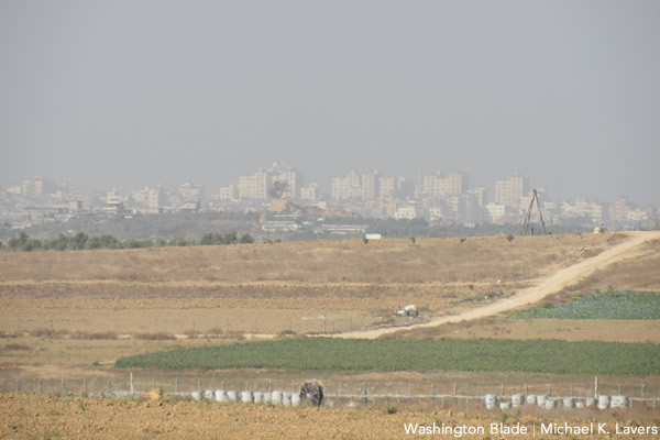 The Gaza Strip from farmland near Mefalsim, Israel, on Nov. 21, 2016. (Washington Blade photo by Michael K. Lavers)