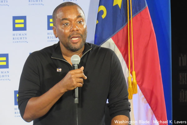 Lee Daniels speaks at a Hillary Clinton event in Charlotte, N.C., on Nov. 5, 2016. (Washington Blade photo by Michael K. Lavers)