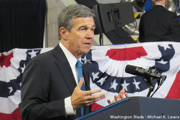 North Carolina Attorney General Roy Cooper speaks at Fayetteville State University in Fayetteville, N.C., on Nov. 4, 2016. (Washington Blade photo by Michael K. Lavers)