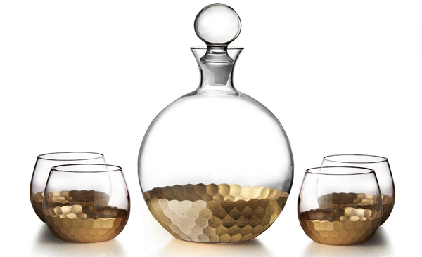 Fitz & Floyd Glass Daphne Decanter in Gold