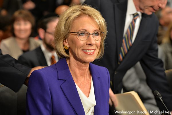 The U.S. Senate narrowly confirmed Betsy DeVos as education secretary. (Blade file photo by Michael Key)