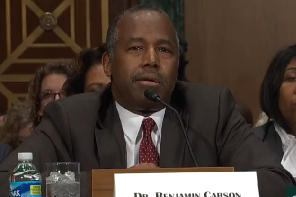 Ben Carson implied during his confirmation hearing LGBT rights are "extra rights." (Screenshot via CSPAN)