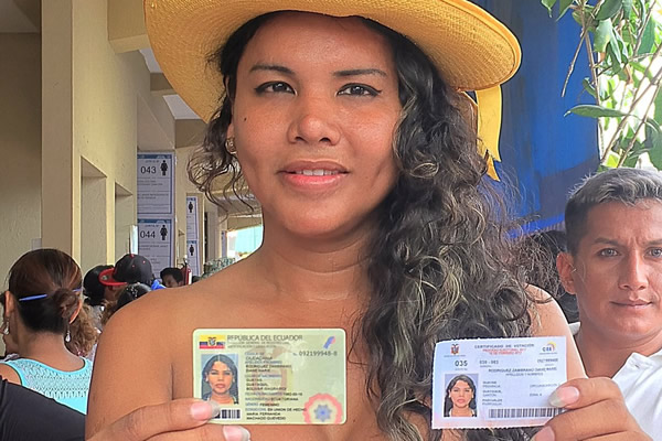 Diane Rodríguez votes in Guayaquil, Ecuador, on Feb. 19, 2017. She is poised to become the first openly transgender woman elected to the Ecuador's National Assembly. (Photo courtesy of Diane Rodríguez)