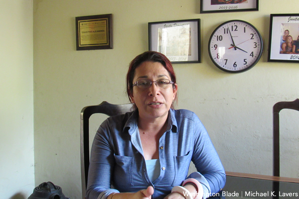 Colectivo Alejandría President Karla Guevana speaks to the Washington Blade on Feb. 6, 2017, at her organization's offices in San Salvador, El Salvador. (Washington Blade photo by Michael K. Lavers)