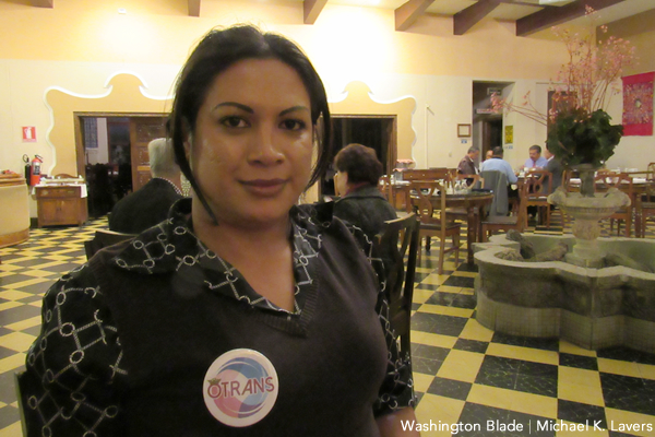 Stacy Velásquez of Organización Trans Reinas de la Noche, a trans advocacy group in Guatemala, at a Guatemala City hotel on Feb. 1, 2017. (Washington Blade photo by Michael K. Lavers)