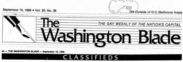 classified ads, gay news, Washington Blade