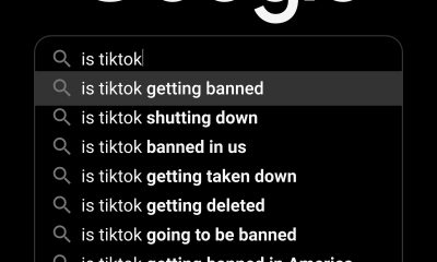 A google search bar that says "is TikTok" with several suggested searchers: "... getting banned" "... shutting down" "... banned in us" "... getting taken down" "... going to be deleted" "... going to be banned" "... getting banned in America"