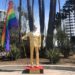 Statue of Kevin Hart holding a rainbow flag appears near Oscars venue