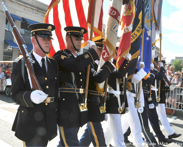 In a historic first, the U.S. Department of Defense Armed Forces Color Guard marched in the 39th annual Capital Pride Parade on June 7, 2014. (Washington Blade photo by Michael Key)